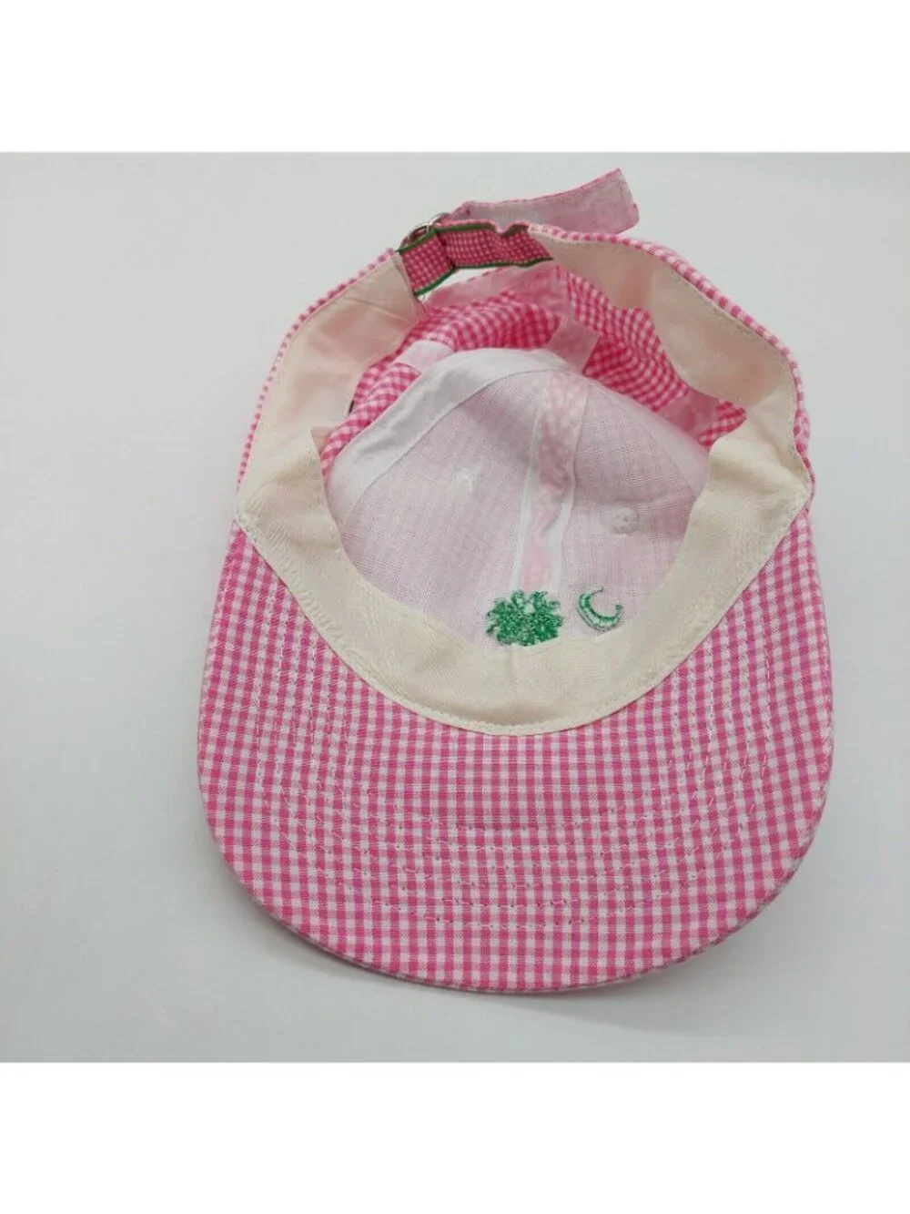 Palmetto Crescent Moon Plaid Picnic Cap Green Palm Tree Pink Gingham Strapback
